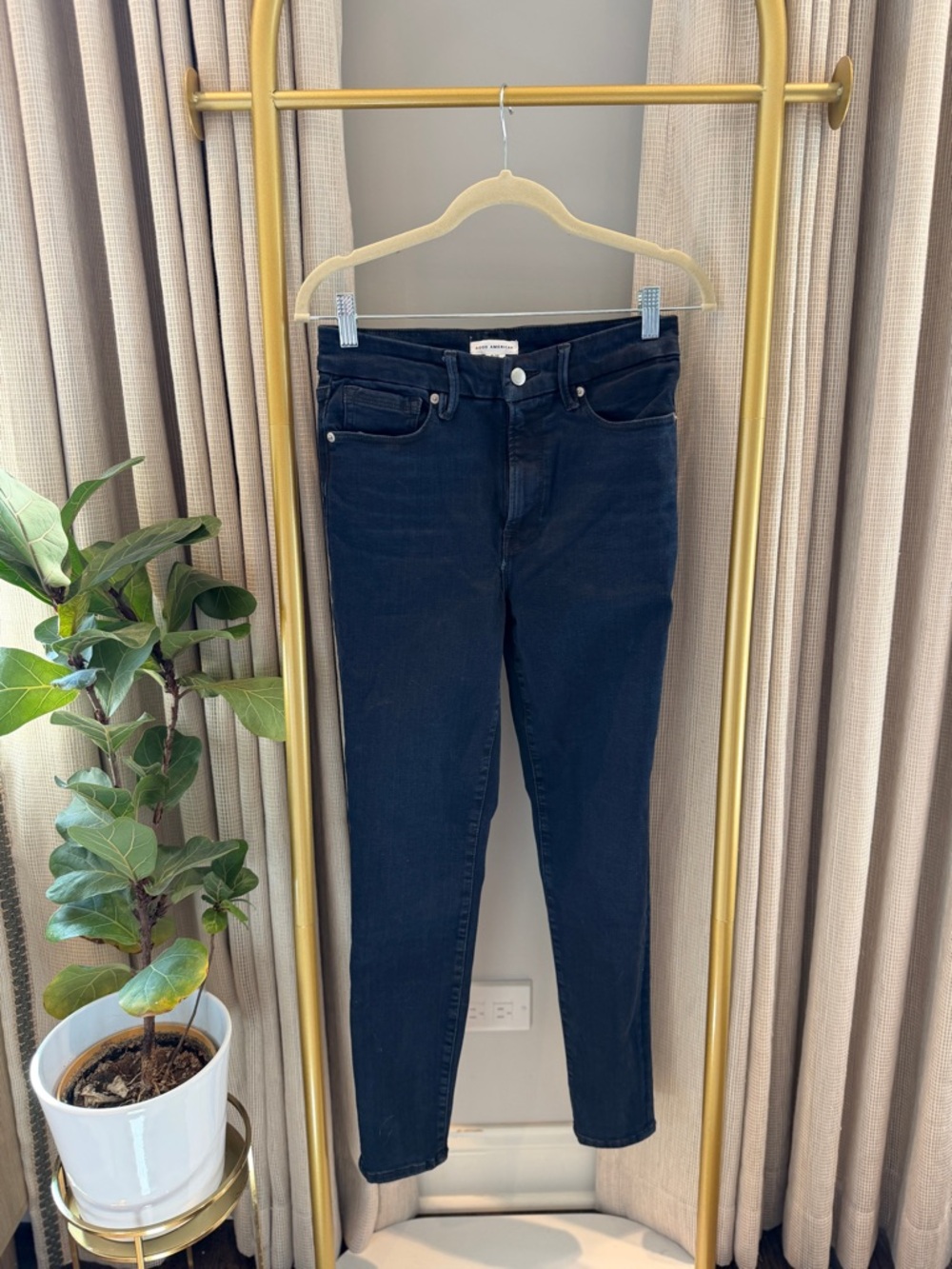 GOOD AMERICAN Always First Classic High-Rise Skinny Jeans in Dark Indigo